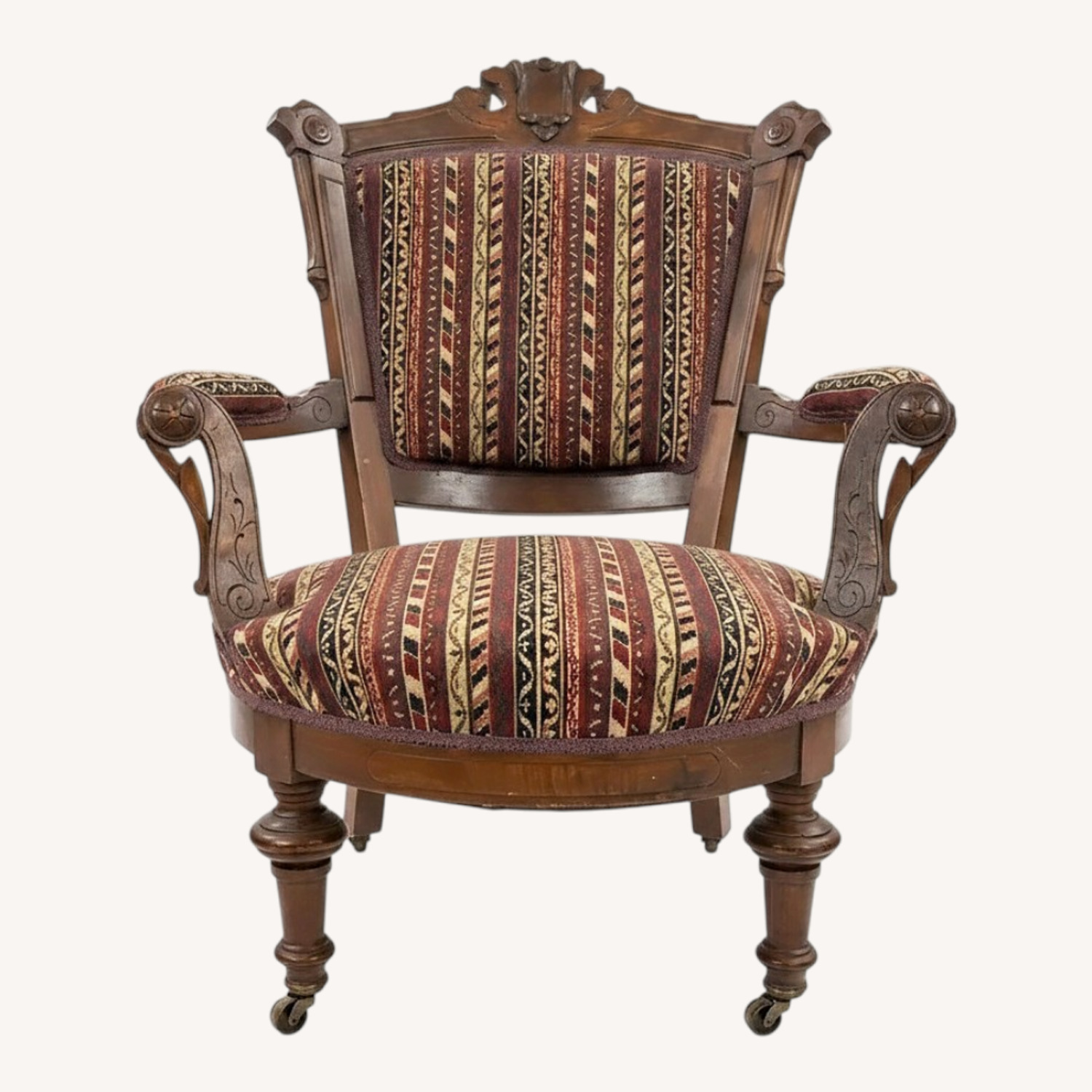 Carved Wood Armchair With Casters - image-0