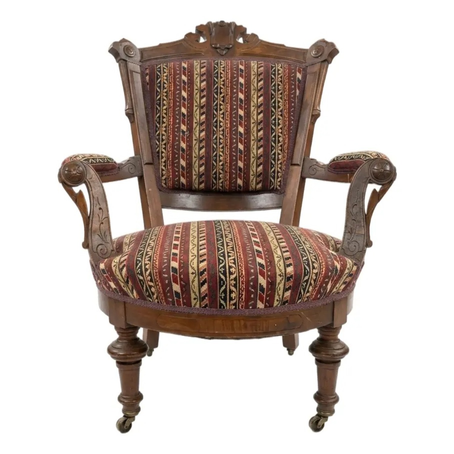 Carved Wood Armchair With Casters - image-1