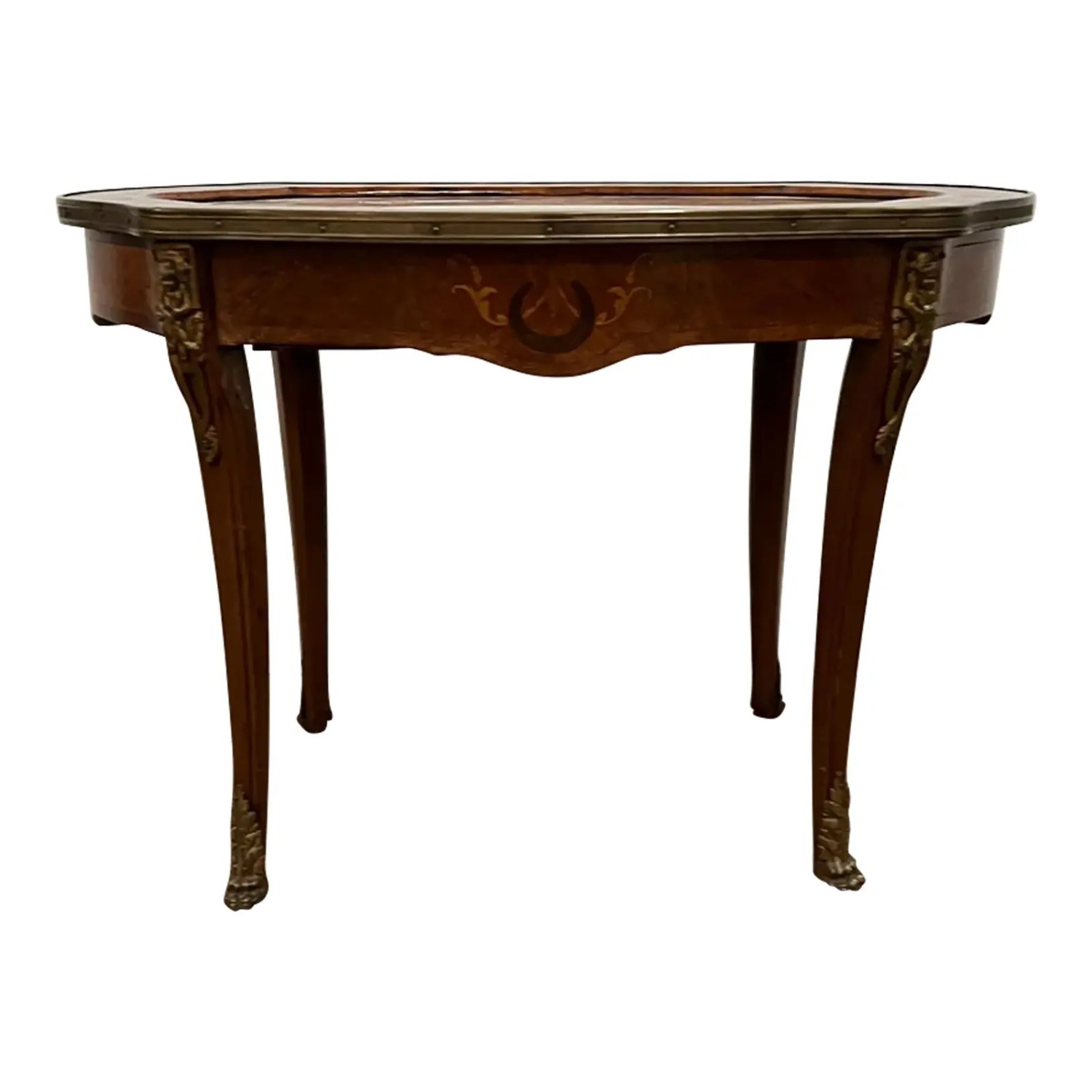 Vintage French Inlaid Coffee Table With Marble Top - image-1