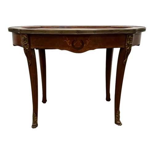 Used Vintage French Inlaid Coffee Table With Marble Top for sale on AptDeco