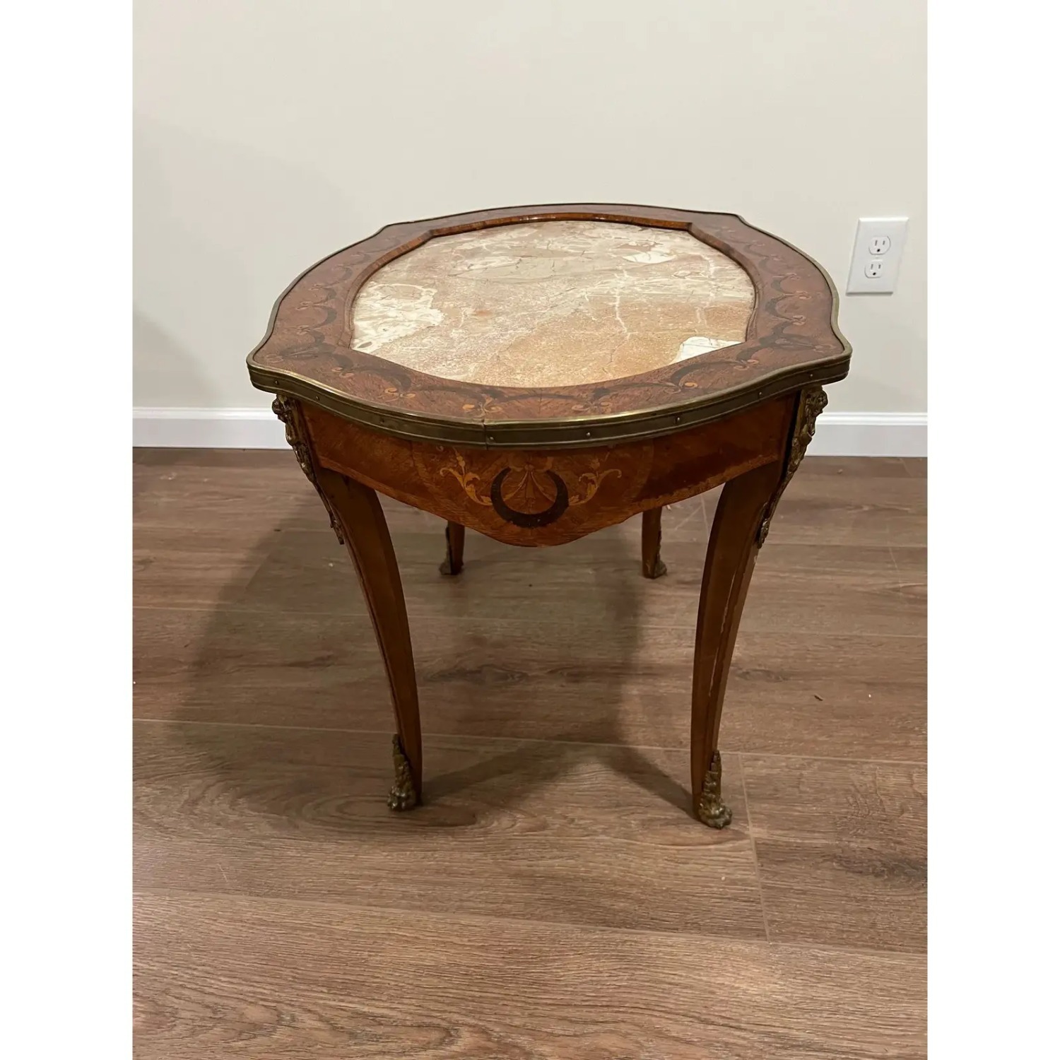 Vintage French Inlaid Coffee Table With Marble Top - image-3