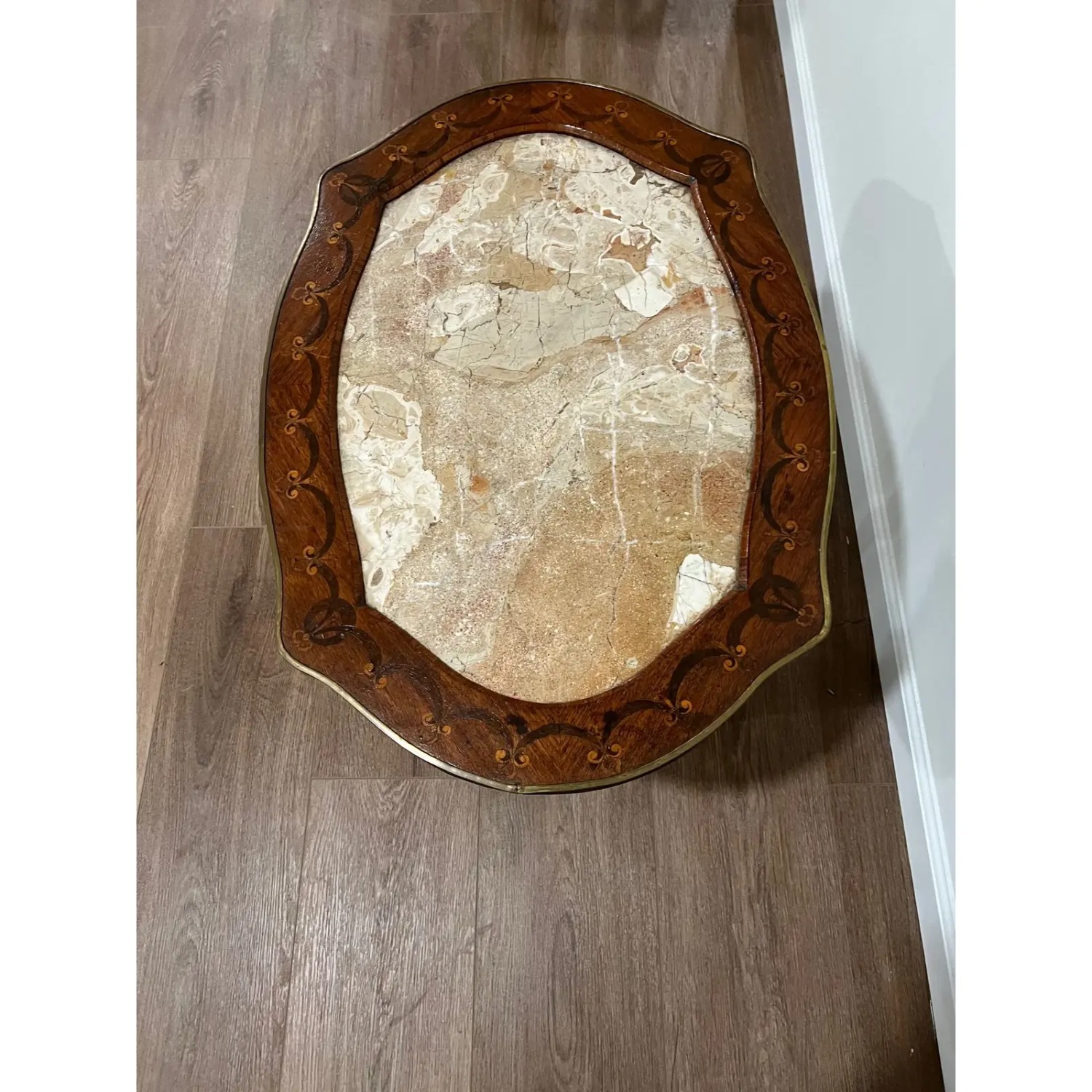 Vintage French Inlaid Coffee Table With Marble Top - image-5