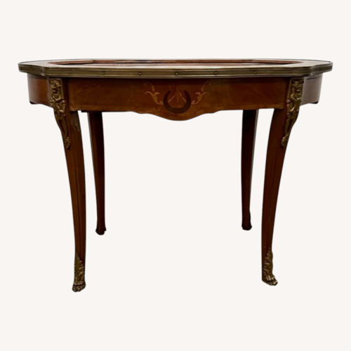 Used Vintage French Inlaid Coffee Table With Marble Top for sale on AptDeco