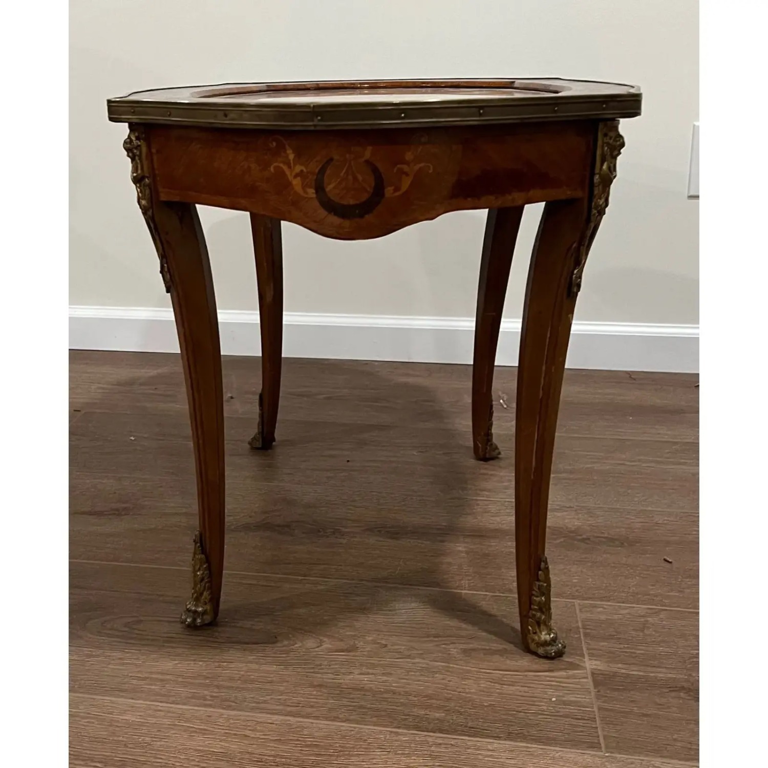Vintage French Inlaid Coffee Table With Marble Top - image-2