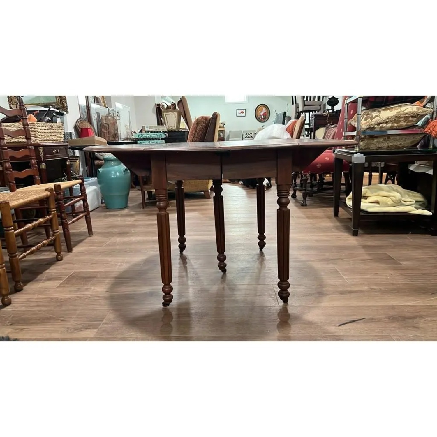 Antique Oak Drop-Leaf Dining Table - image-4