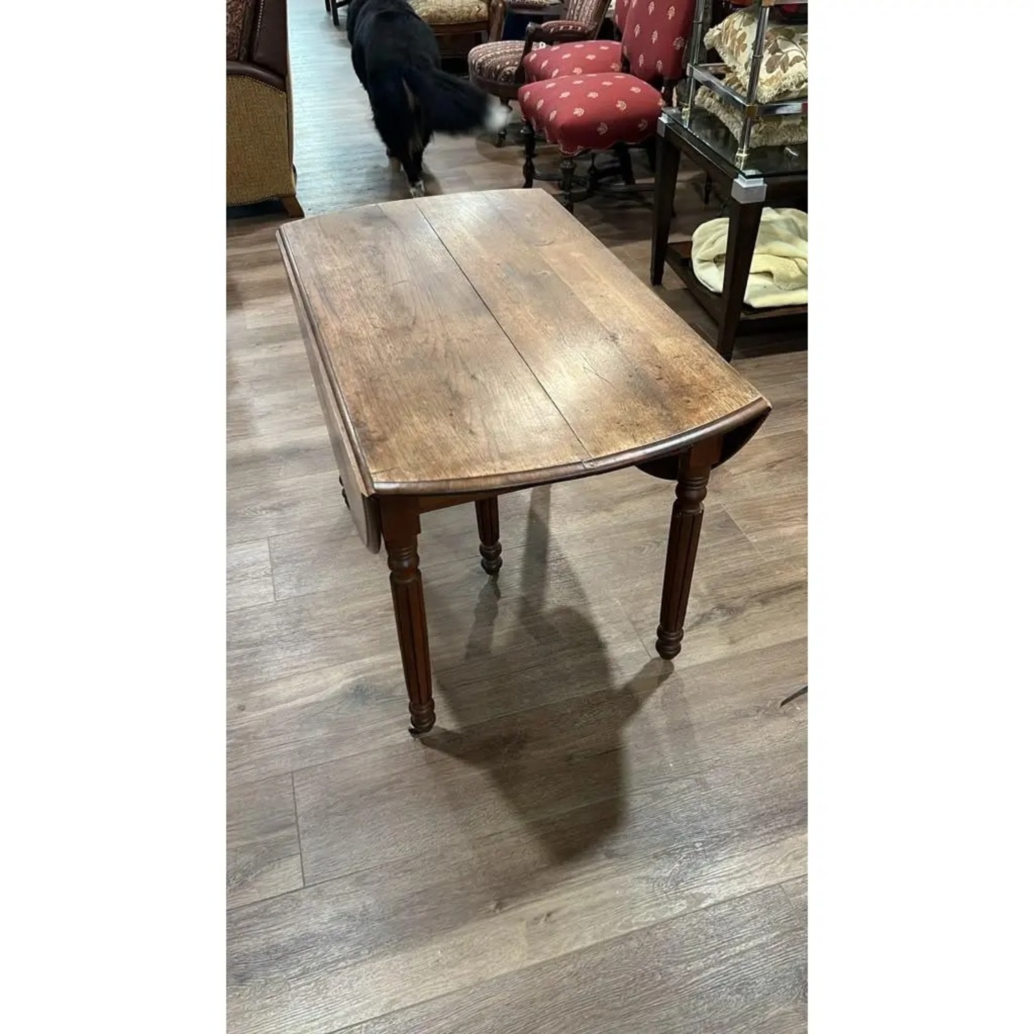 Antique Oak Drop-Leaf Dining Table - image-6