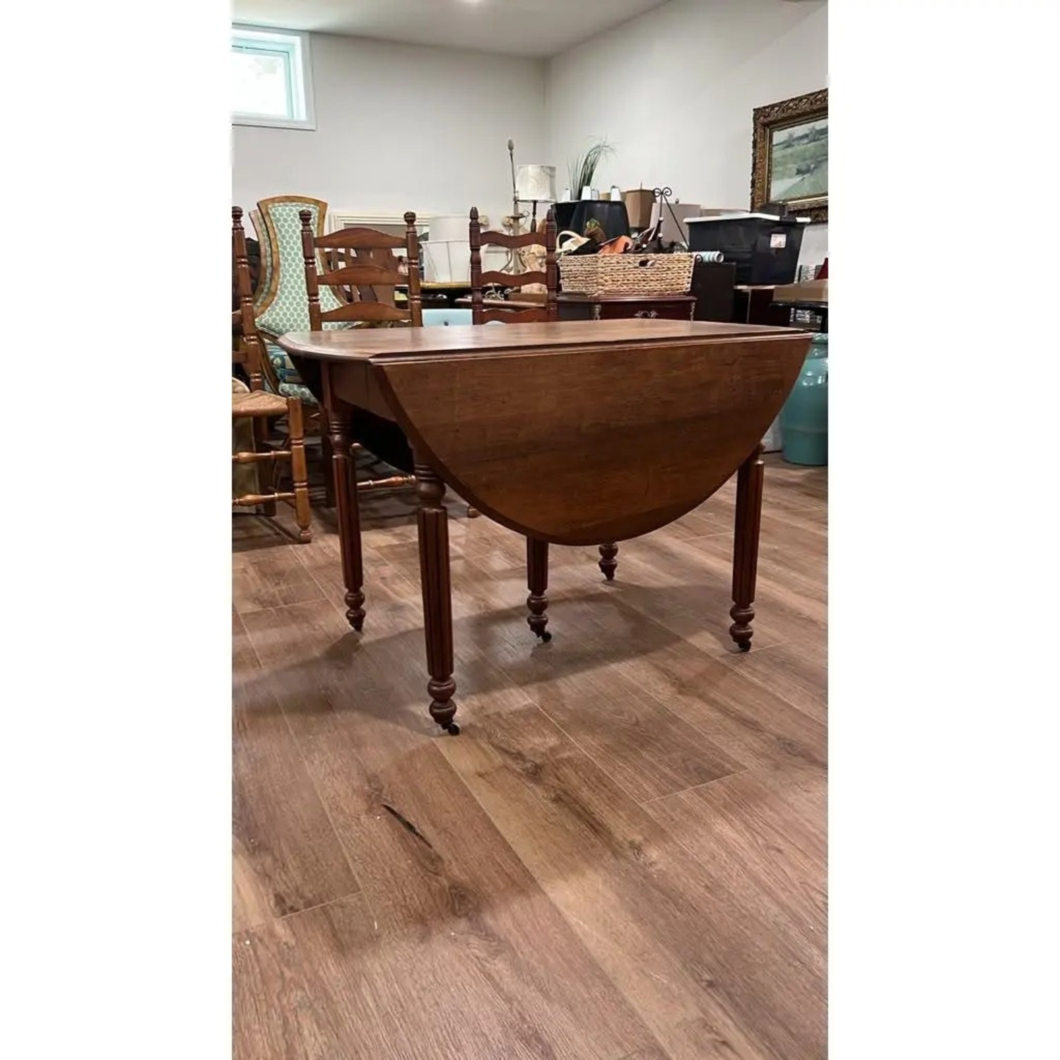 Antique Oak Drop-Leaf Dining Table - image-3