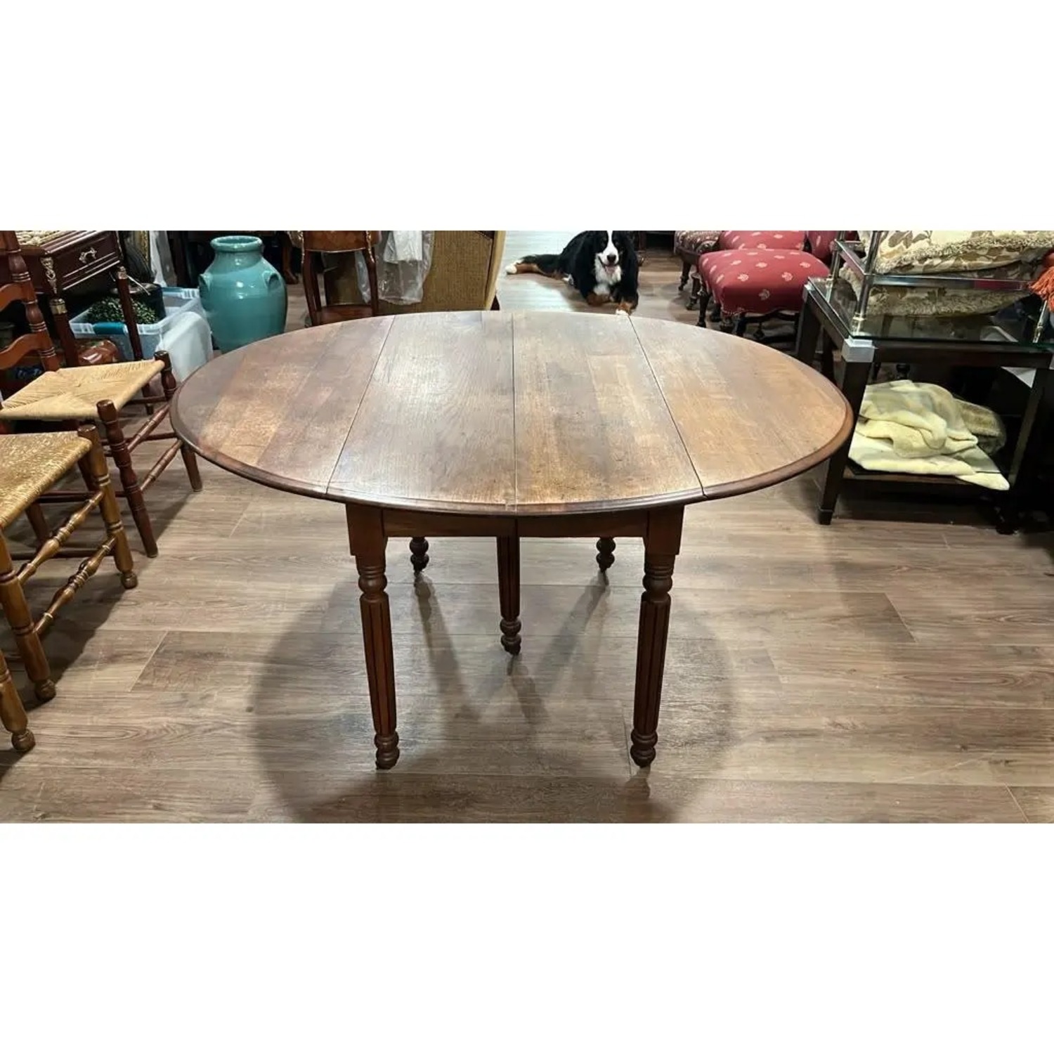 Antique Oak Drop-Leaf Dining Table - image-5