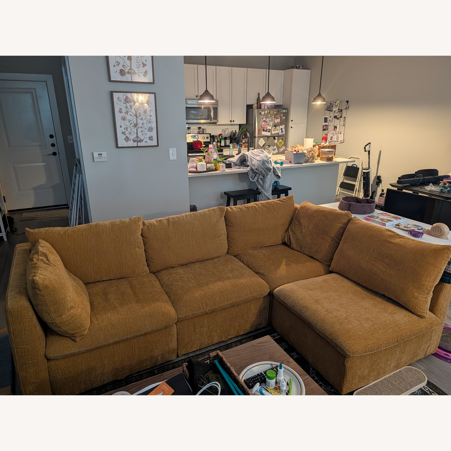 Yellow Fabric 3+ Piece Sectional - image-2