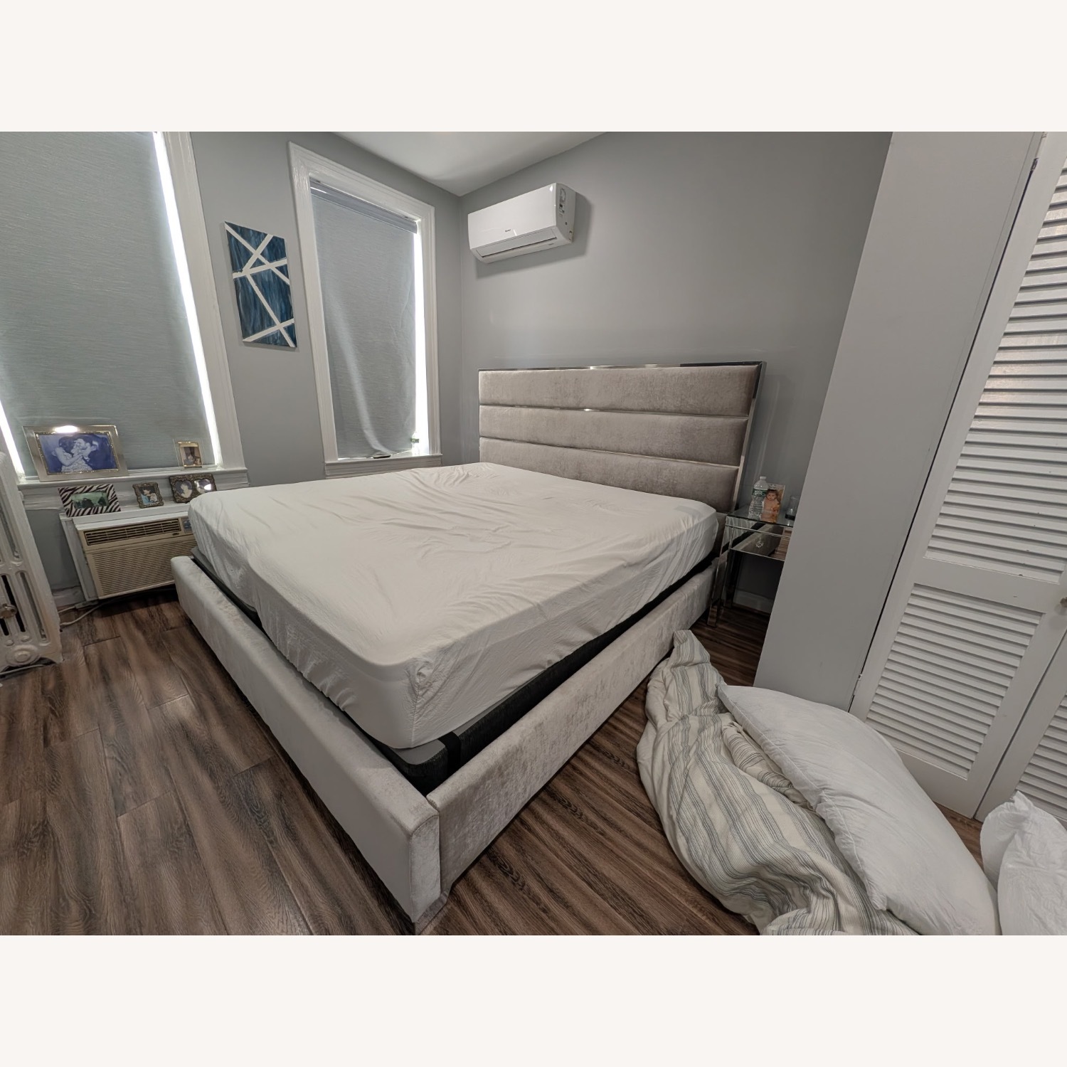 Light Gray Velvet King Bed - image-2