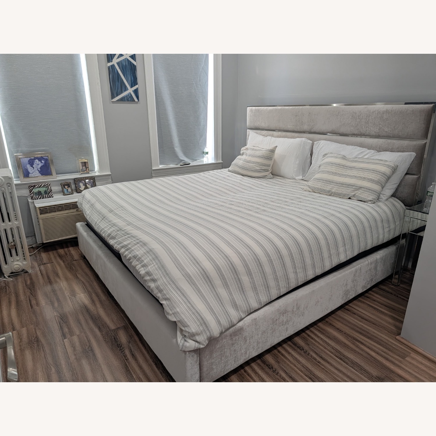 Light Gray Velvet King Bed - image-1