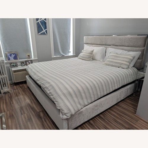 Used Light Gray Velvet King Bed for sale on AptDeco