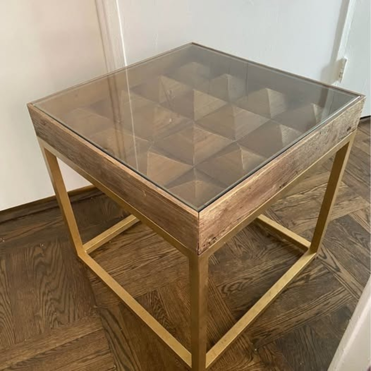 Andrew Martin Wood Glass Metal Side Table 22x22x22 - image-6