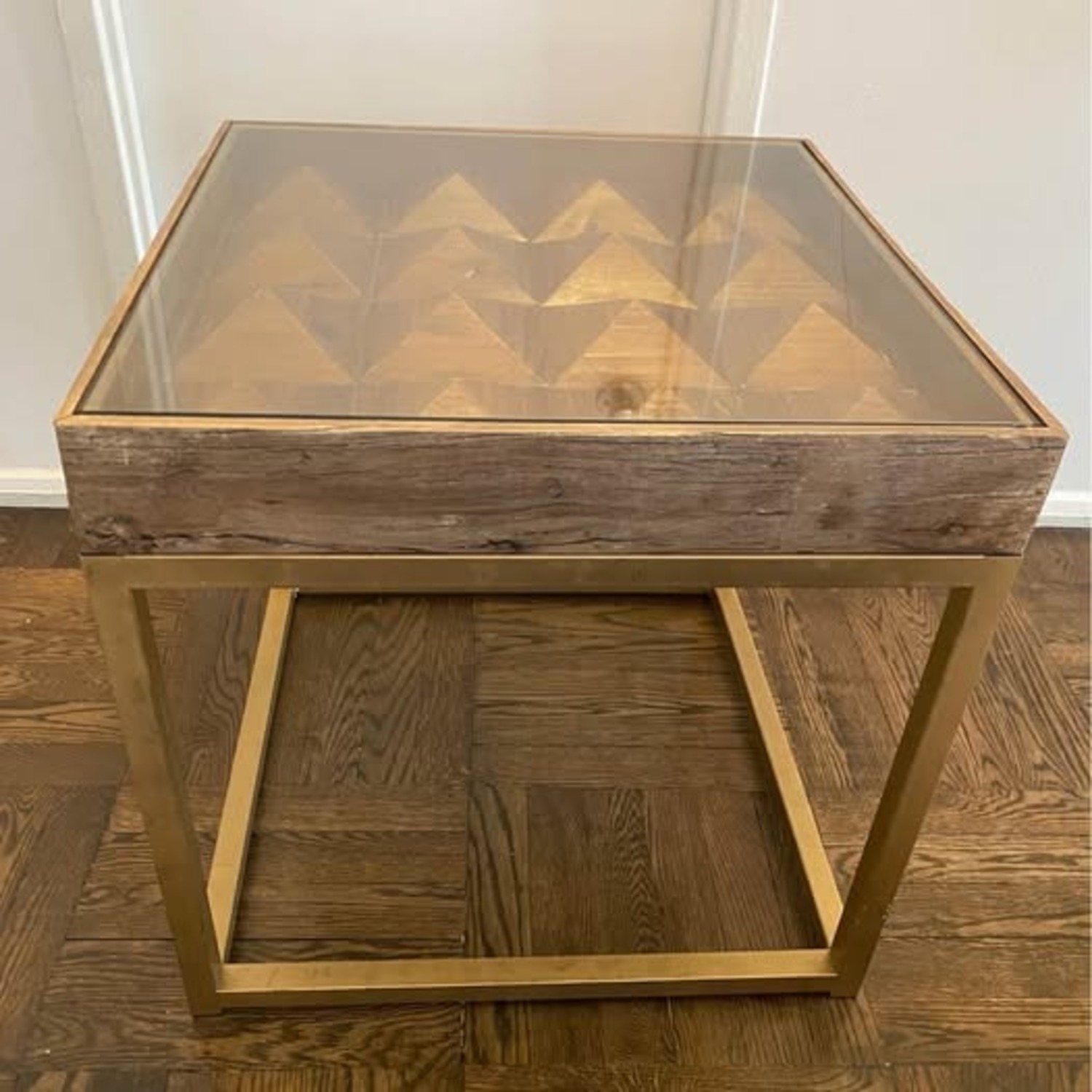 Andrew Martin Wood Glass Metal Side Table 22x22x22 - image-9
