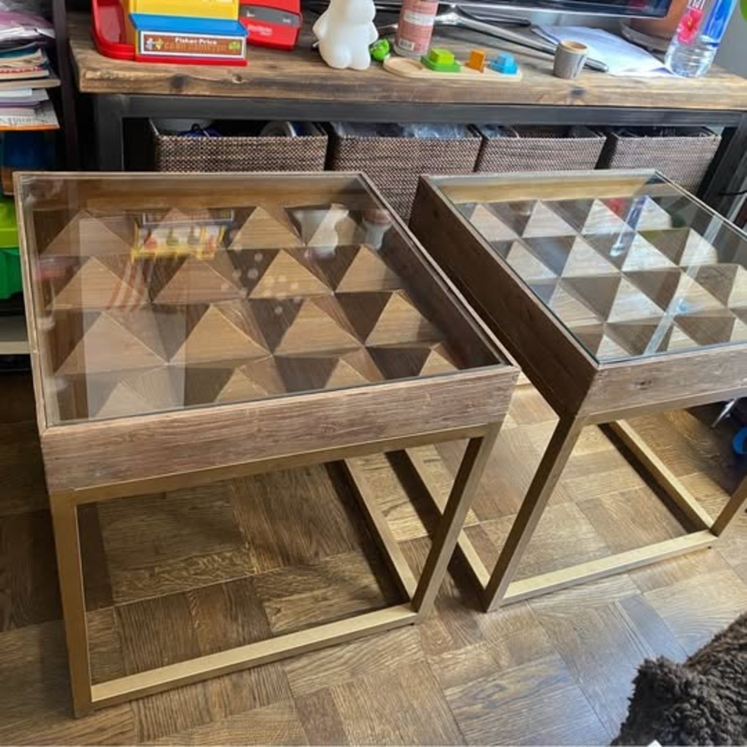 Andrew Martin Wood Glass Metal Side Table 22x22x22 - image-3