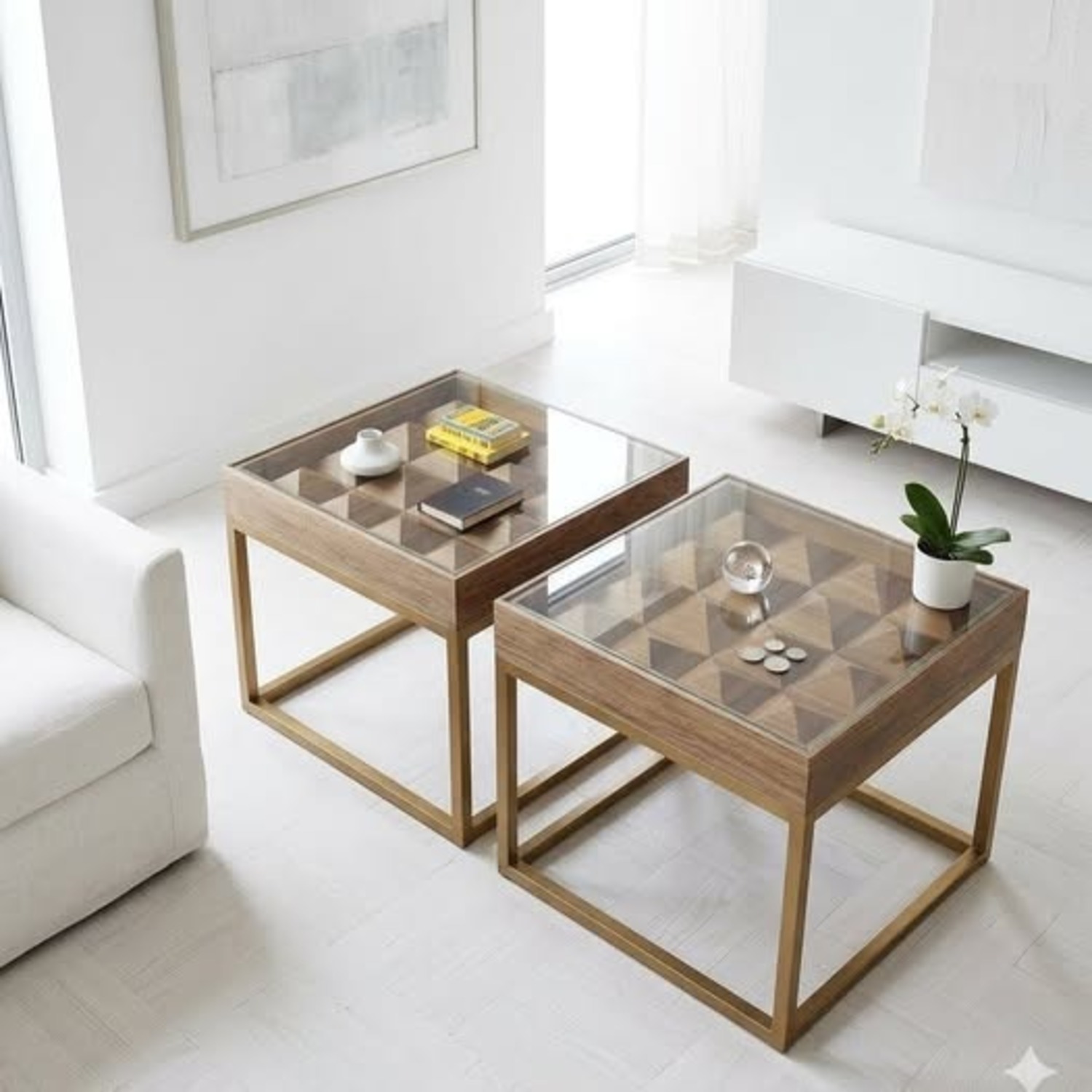 Andrew Martin Wood Glass Metal Side Table 22x22x22 - image-4