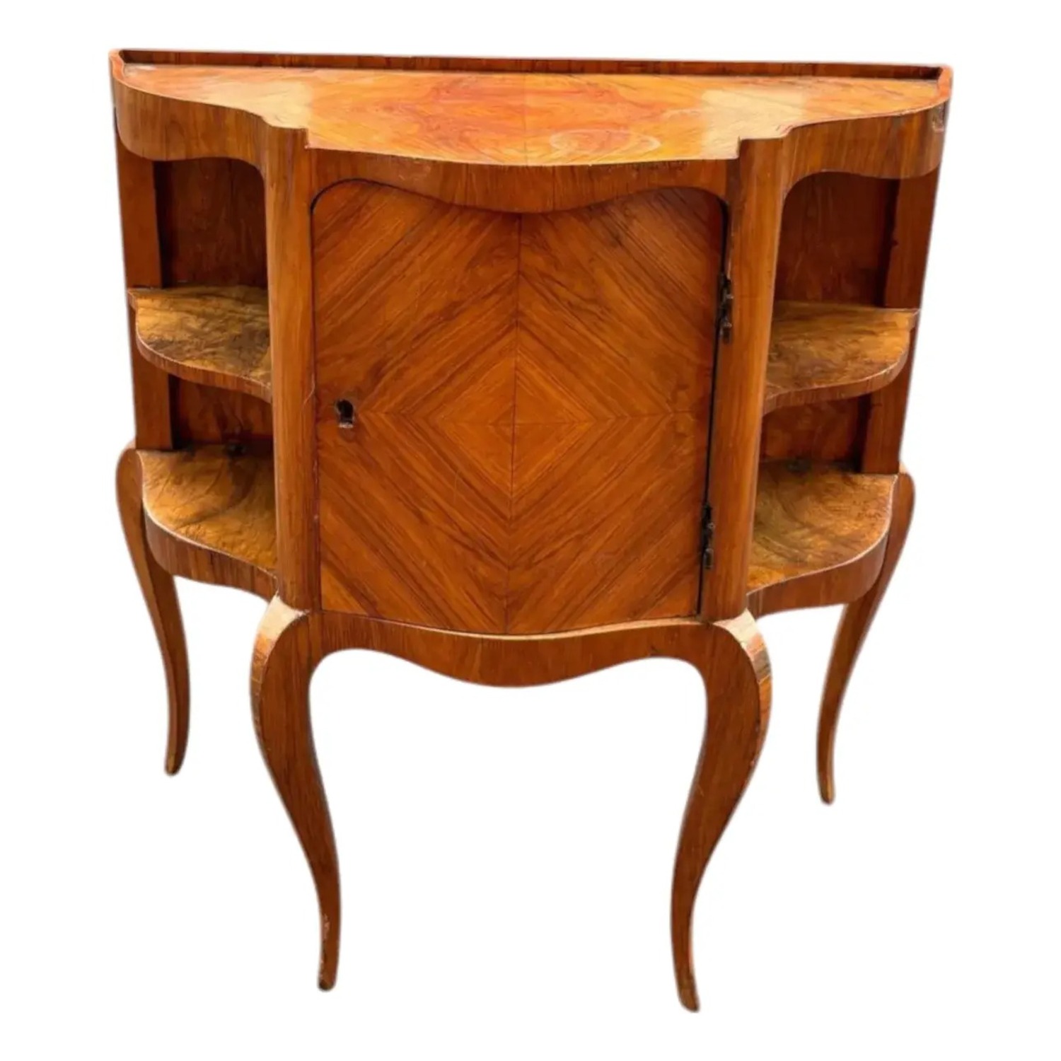 1970s French Inlaid Curved Cabinet - image-1