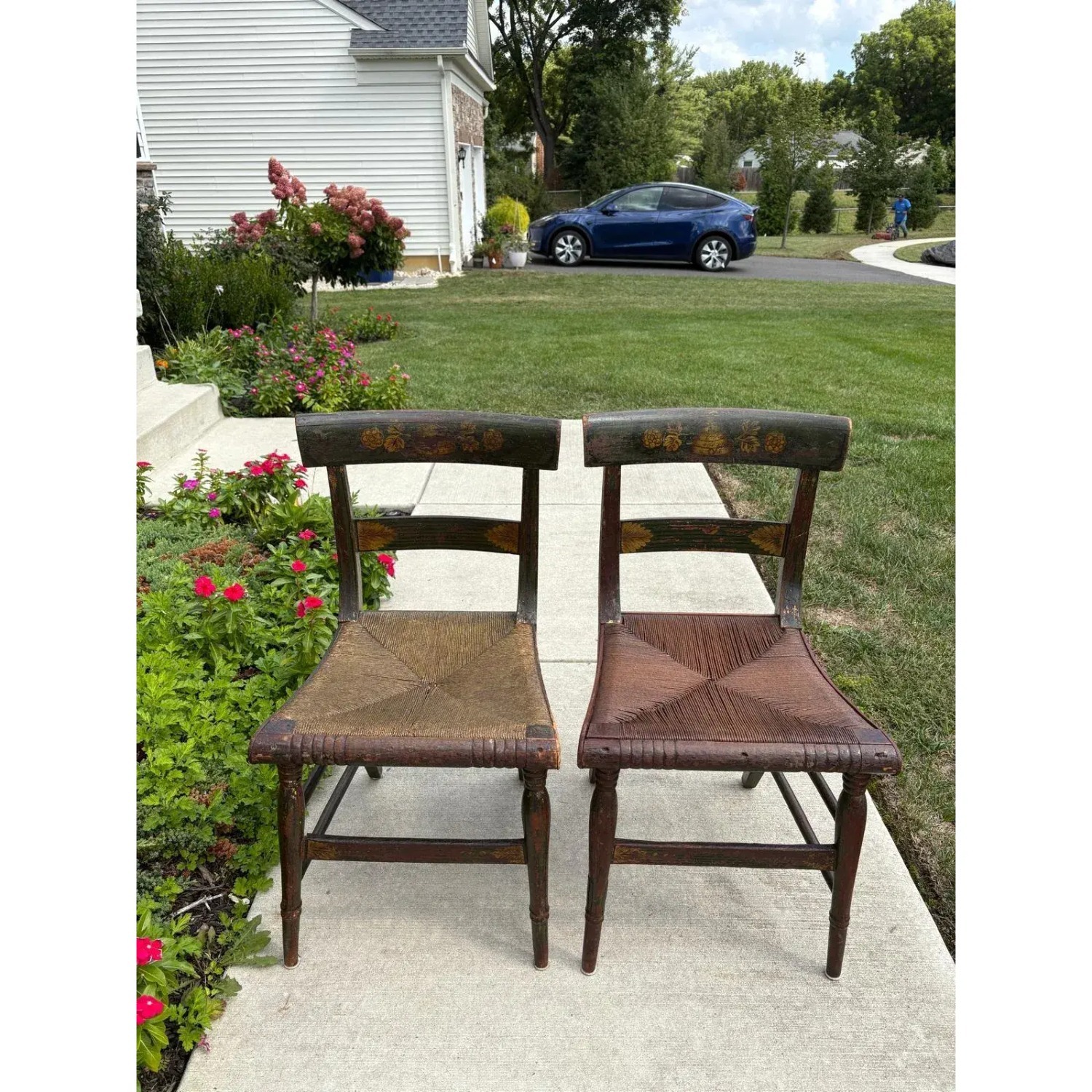 Pair of Antique Hitchcock-Style Rush Bottom Chairs - image-7