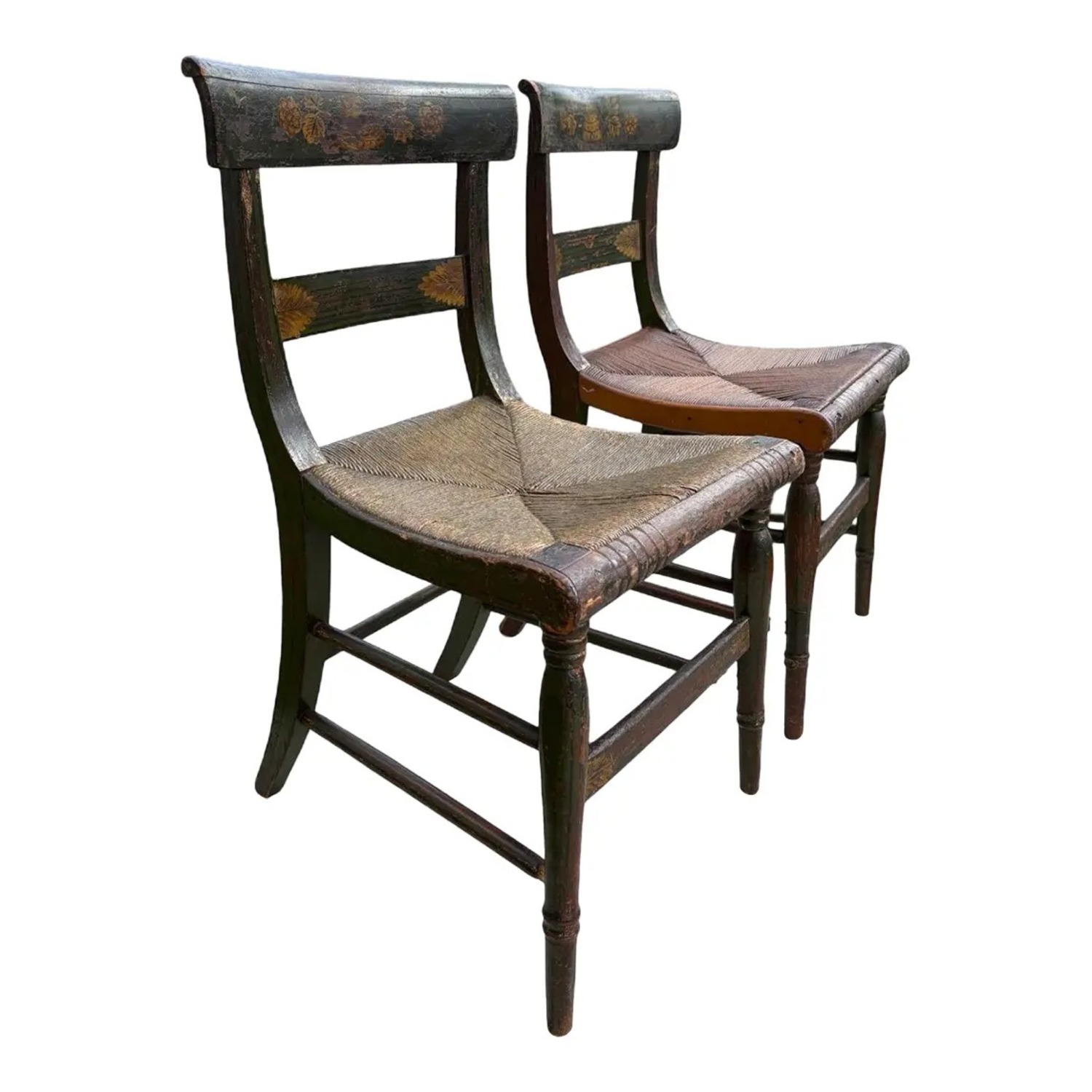 Pair of Antique Hitchcock-Style Rush Bottom Chairs - image-1