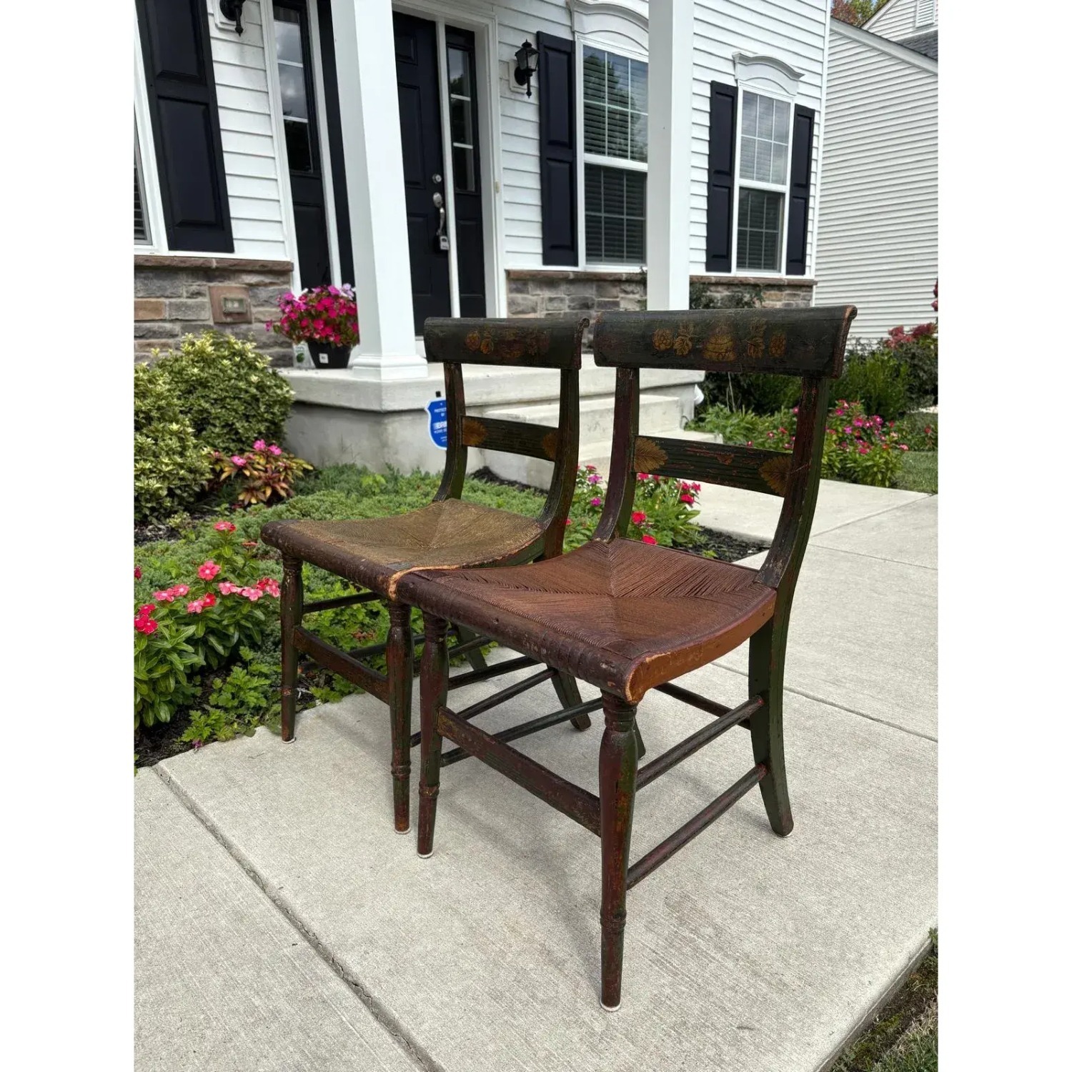 Pair of Antique Hitchcock-Style Rush Bottom Chairs - image-5
