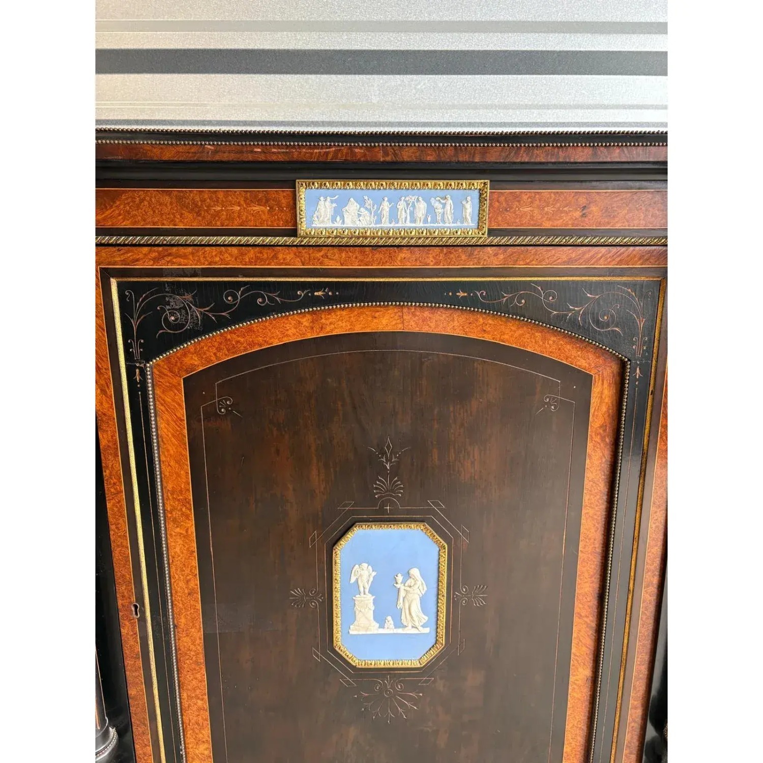 Antique Ebonized Credenza With Wedgwood Jasperware - image-6