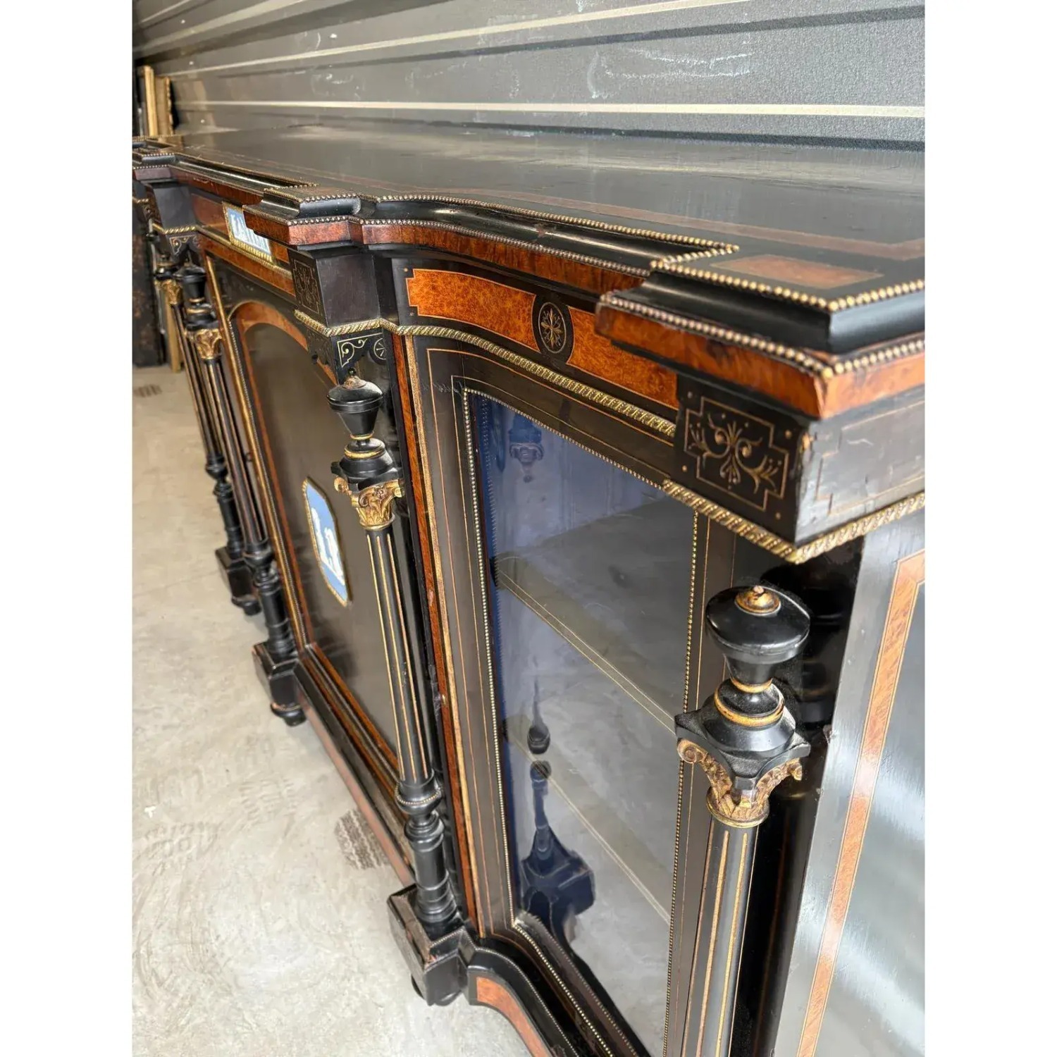 Antique Ebonized Credenza With Wedgwood Jasperware - image-9