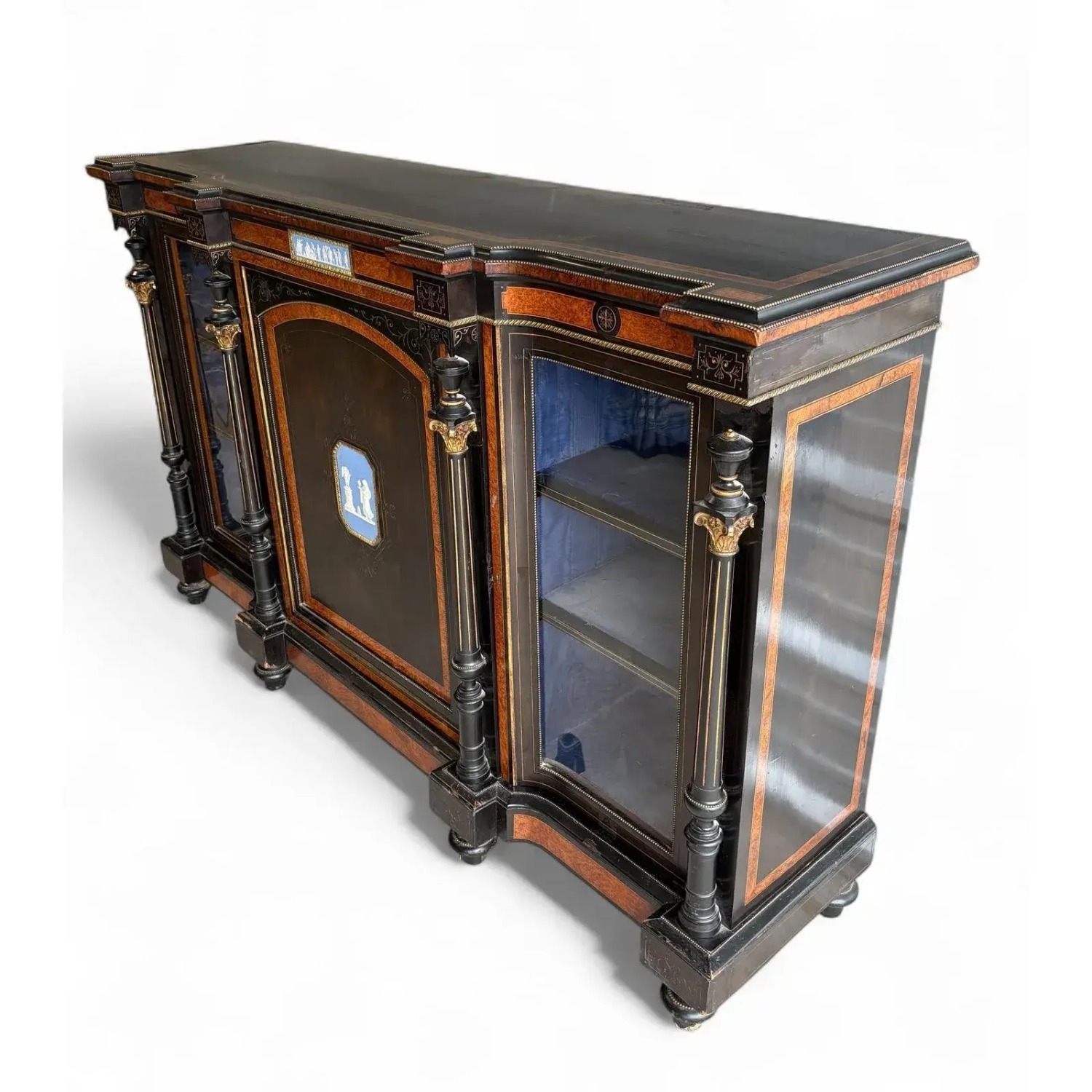 Antique Ebonized Credenza With Wedgwood Jasperware - image-2