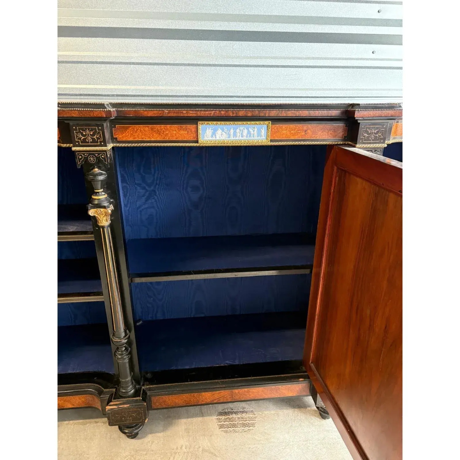 Antique Ebonized Credenza With Wedgwood Jasperware - image-4