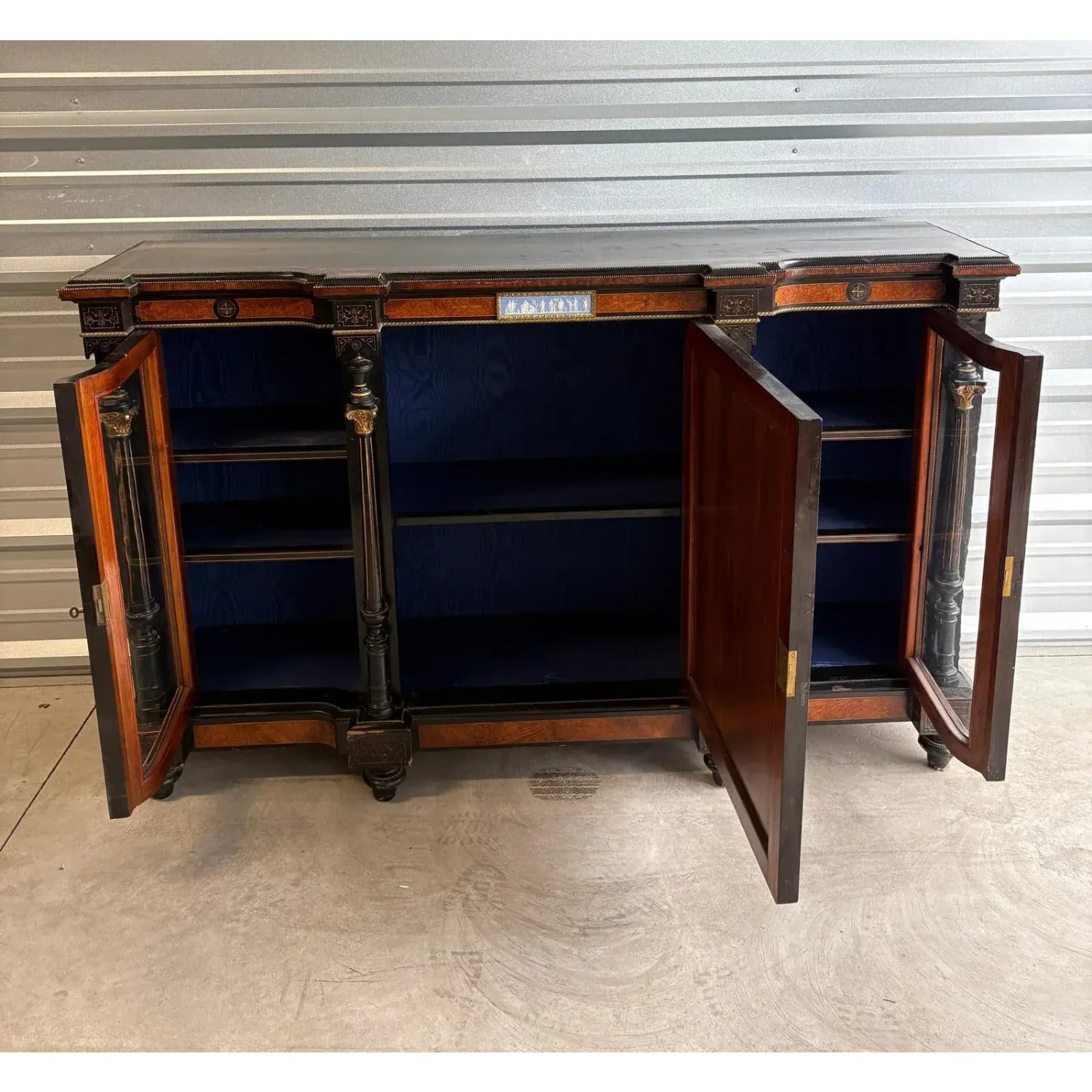 Antique Ebonized Credenza With Wedgwood Jasperware - image-5