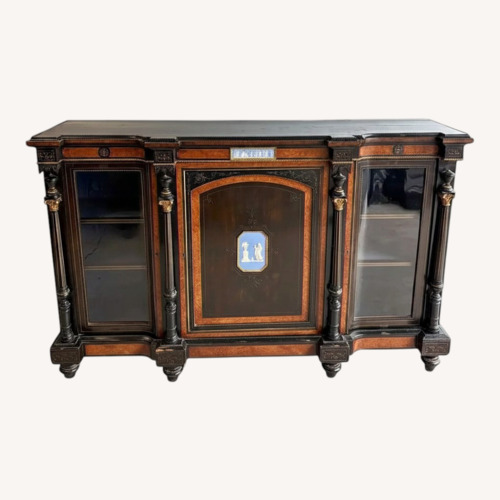 Used Antique Ebonized Credenza With Wedgwood Jasperware for sale on AptDeco