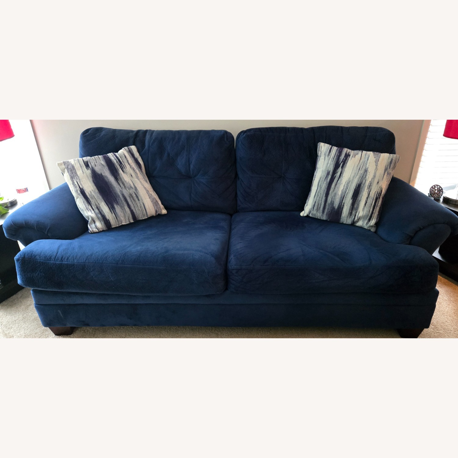 American Signature Furniture Plush Blue Sofa - image-1