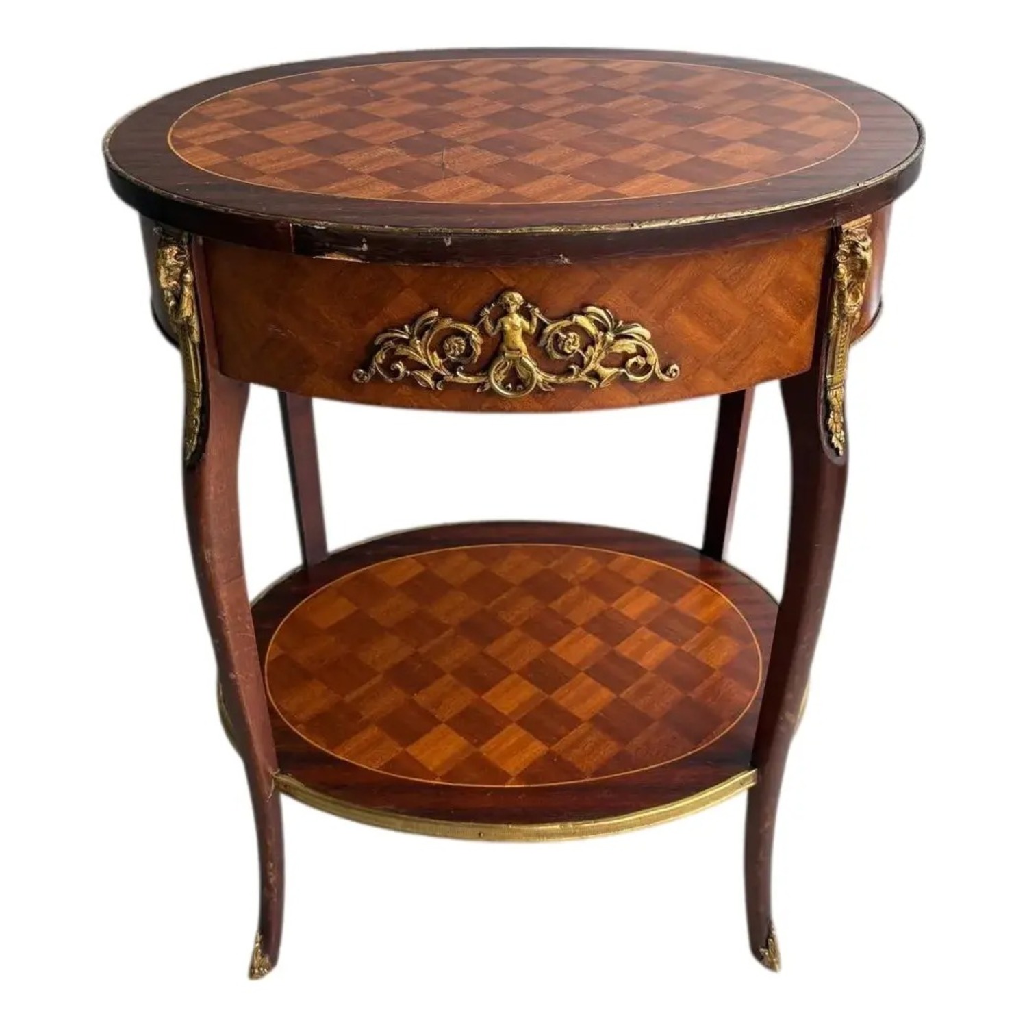 Antique Parquetry Side Table French Louis XV-Style - image-1