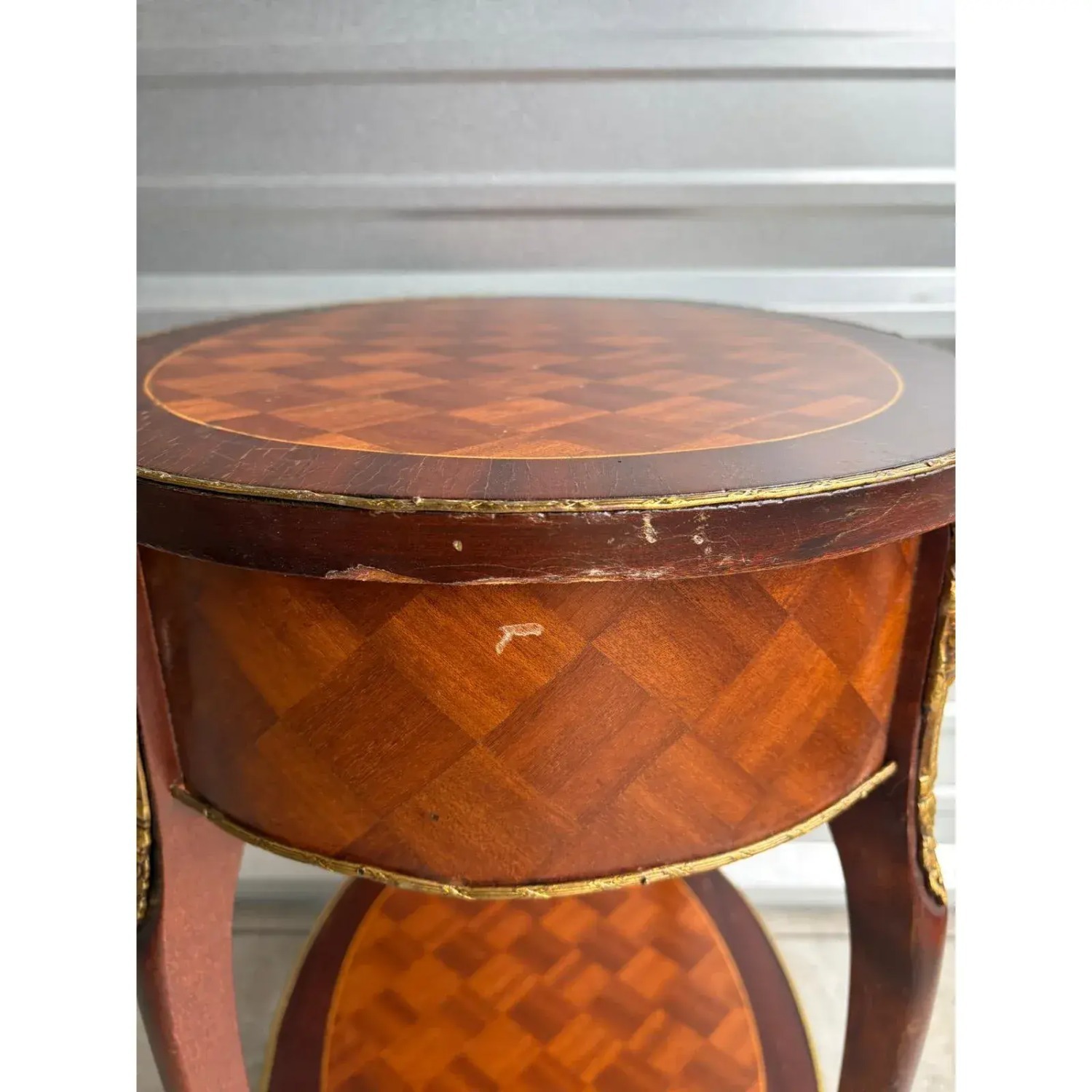 Antique Parquetry Side Table French Louis XV-Style - image-7