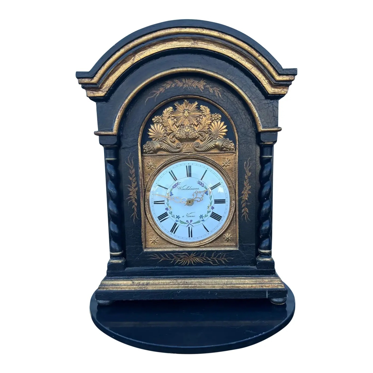 Large 1980s Ebonized Mantle Clock - image-1
