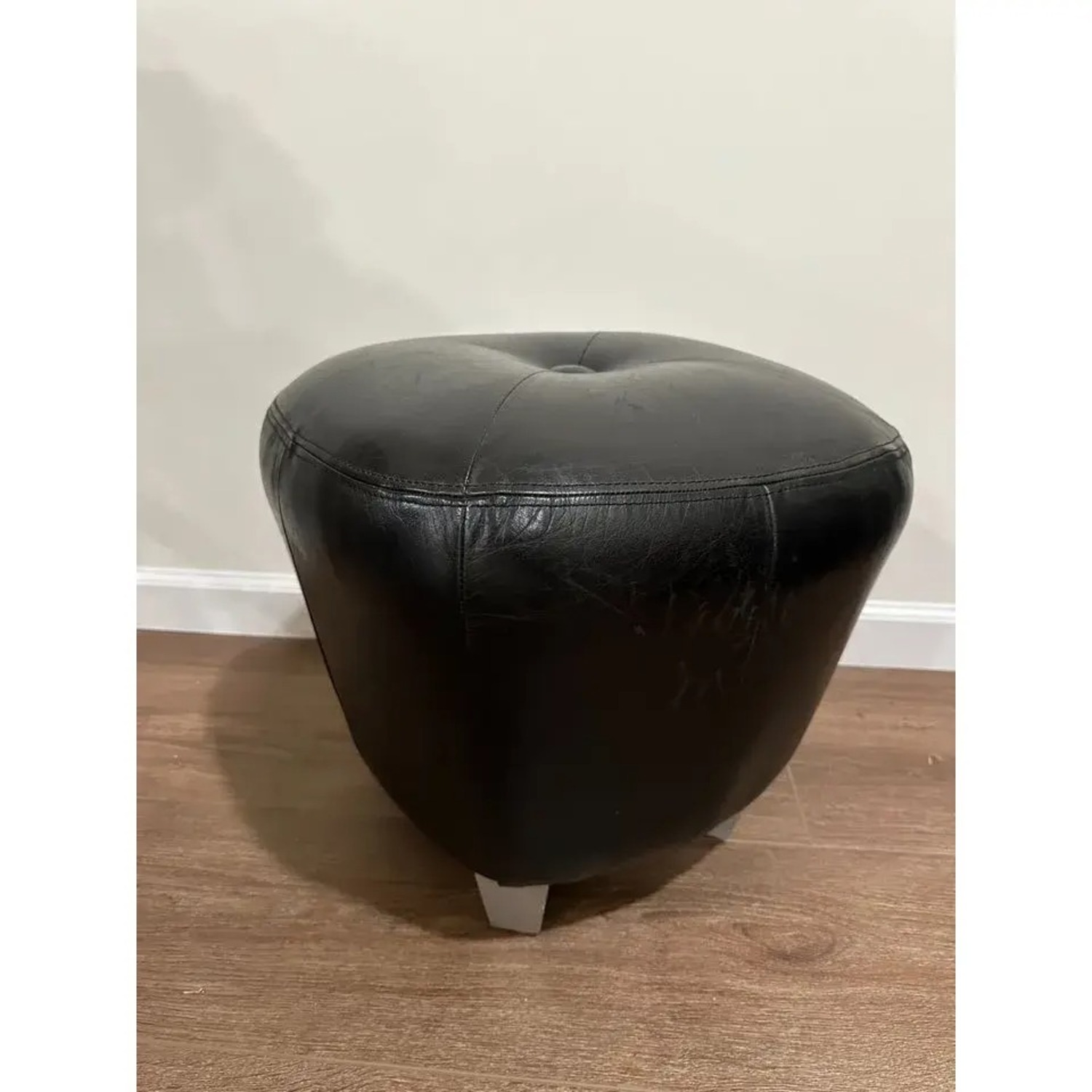 Modern Black Leather Foot Stool by Usona - image-3