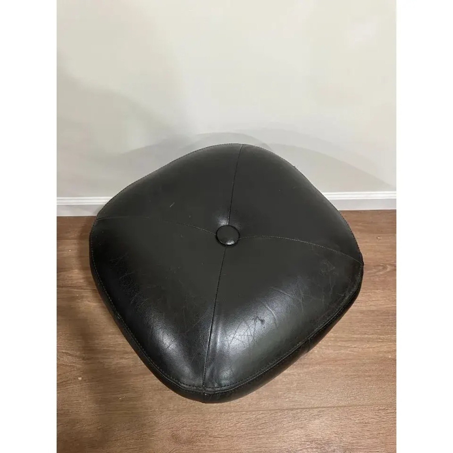 Modern Black Leather Foot Stool by Usona - image-2