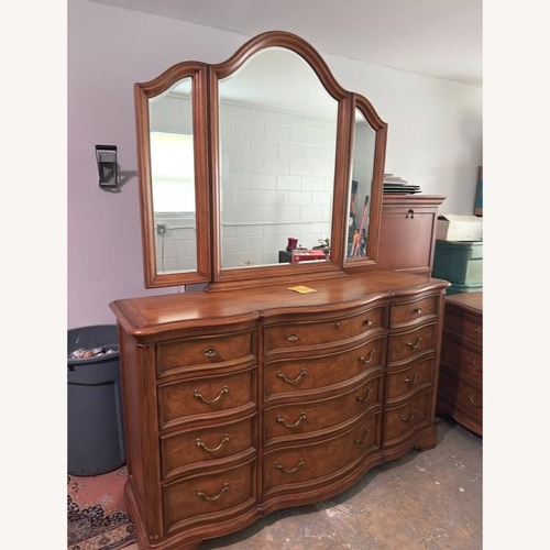 Used Vintage Thomasville BurlWood Dresser and Nightstands for sale on AptDeco