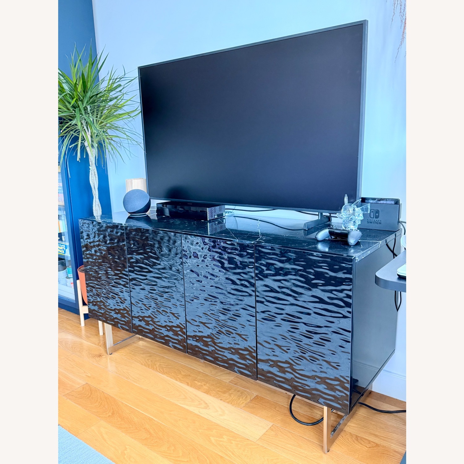 CB2 Ripple Black Lacquer Media Storage - image-2