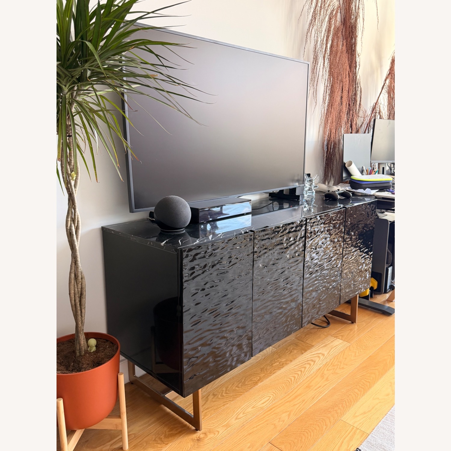 CB2 Ripple Black Lacquer Media Storage - image-3