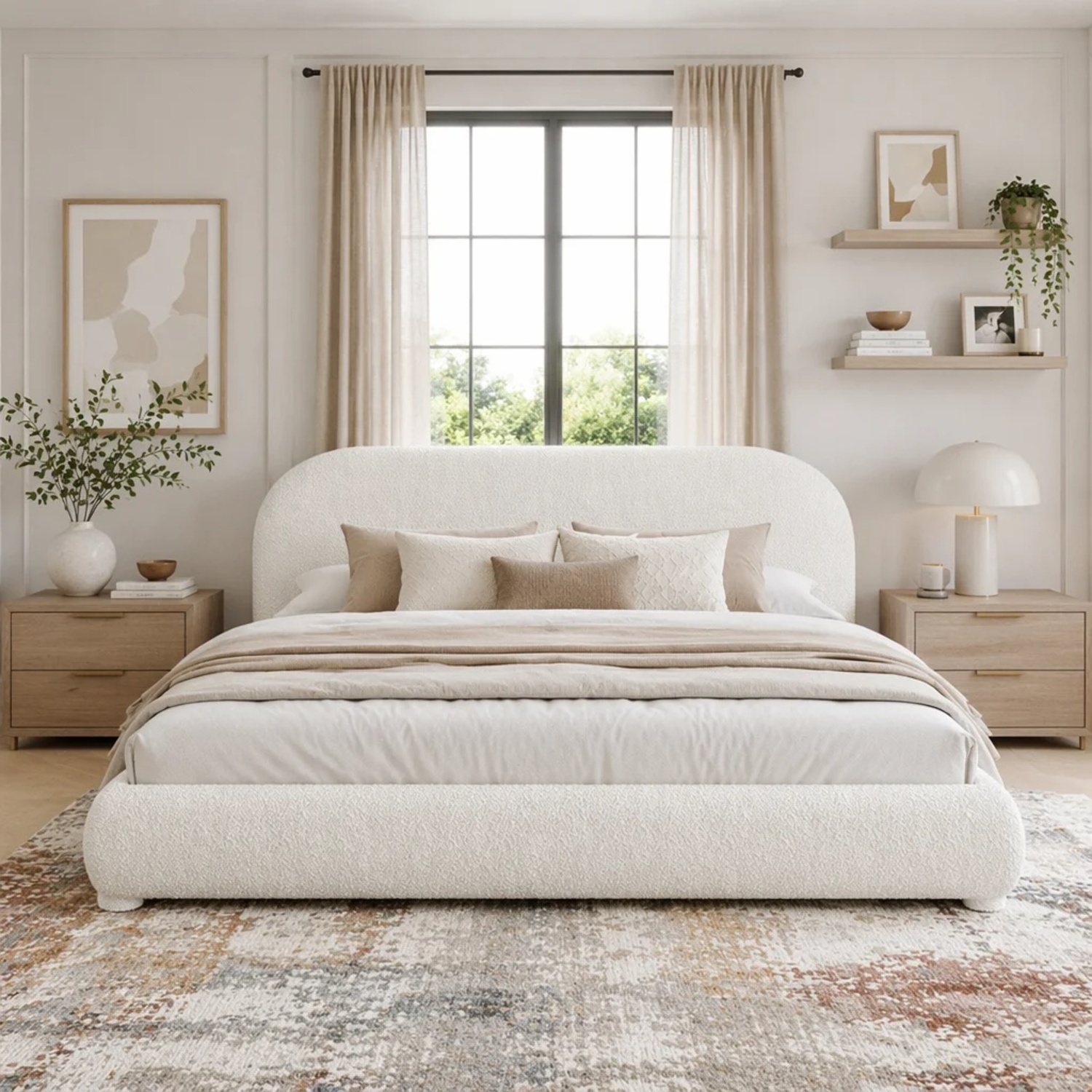 Ebern Designs Natural Boucle Queen Bed - image-4