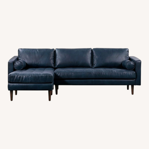Used Poly and Bark Napa Blue Leather 2 Piece Sectional for sale on AptDeco