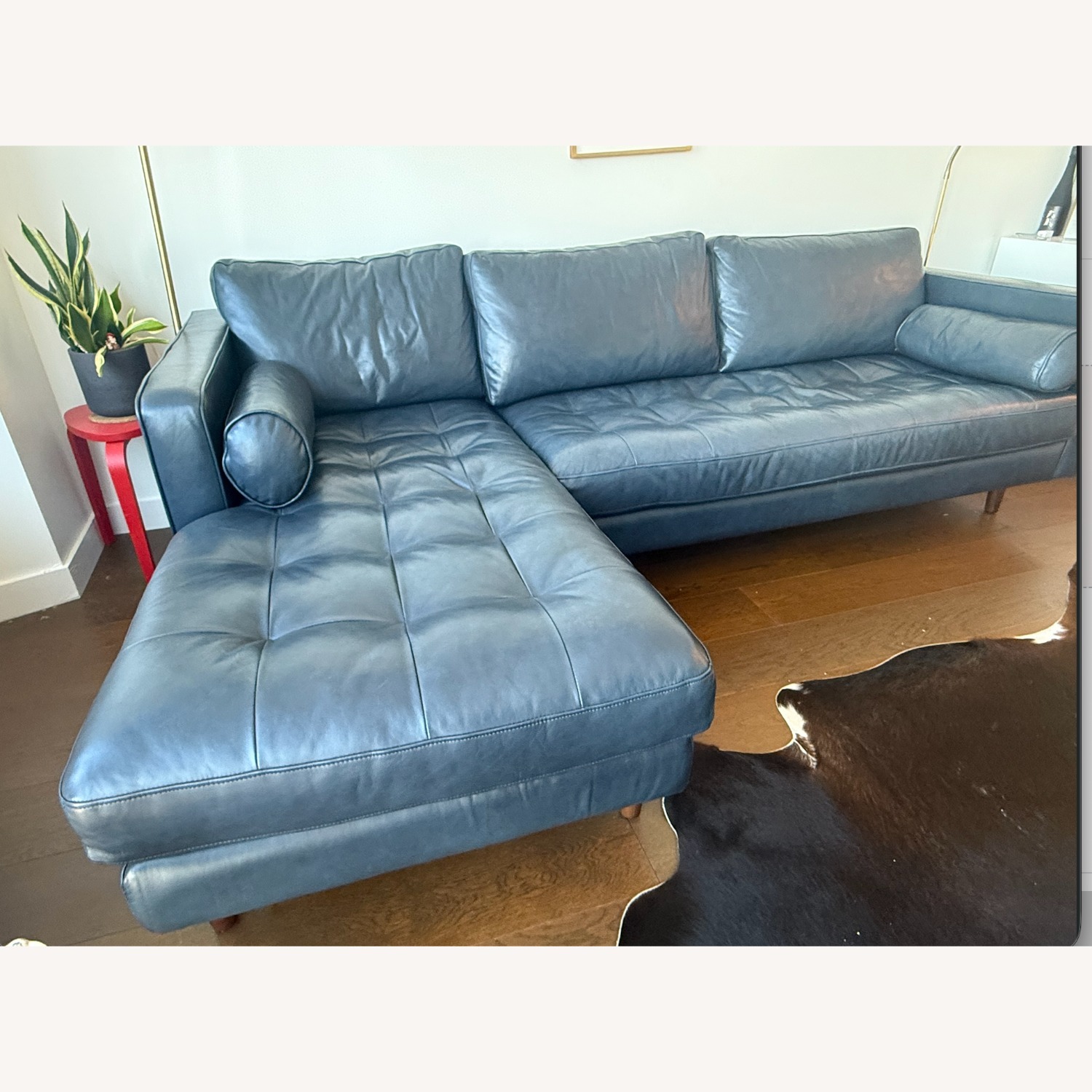 Poly and Bark Napa Blue Leather 2 Piece Sectional - image-4