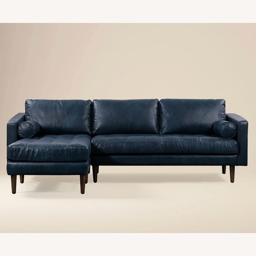Used Poly and Bark Napa Blue Leather 2 Piece Sectional for sale on AptDeco