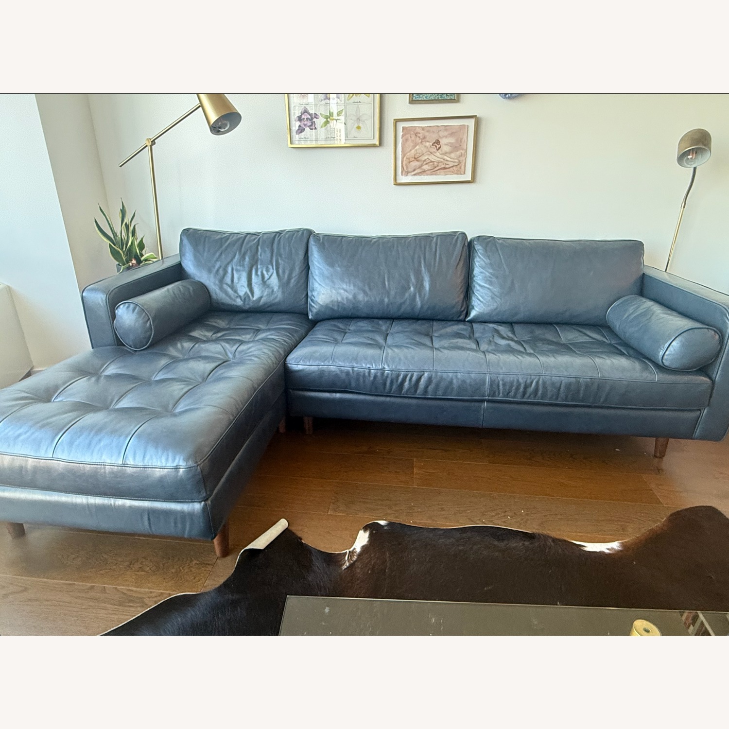 Poly and Bark Napa Blue Leather 2 Piece Sectional - image-2