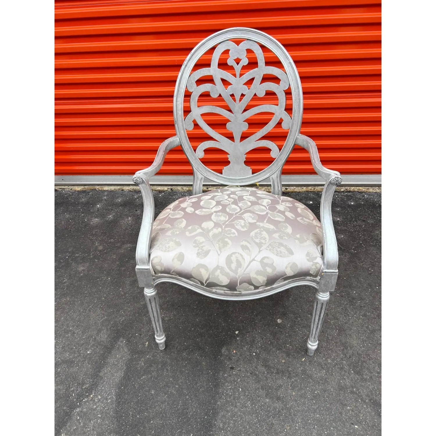 Carved Oval Hollywood Regency Accent Armchair - image-5