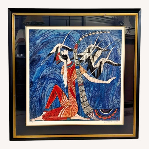 Used Vibrant Mid-Century Modern Figurative Lithograph for sale on AptDeco