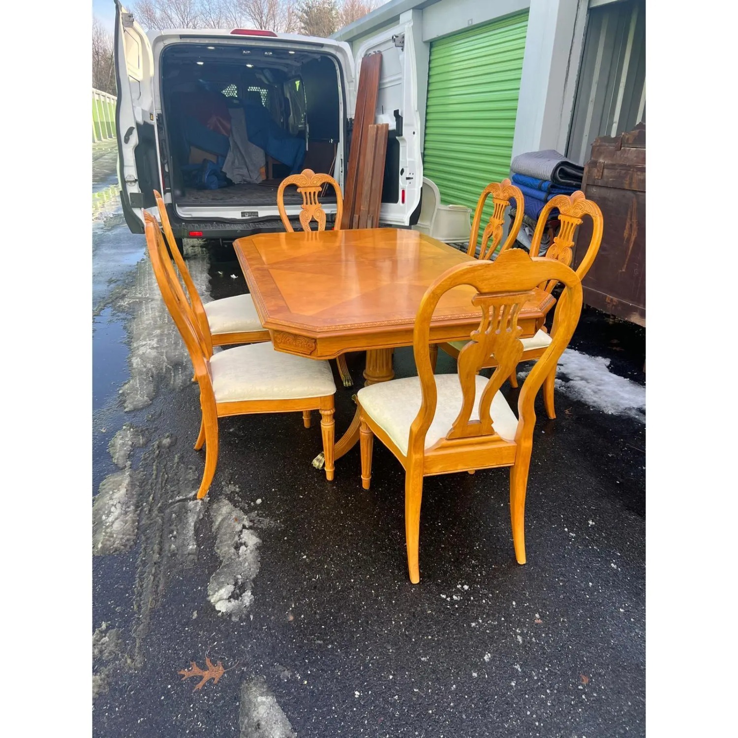 Vintage Wood Dining Table and Six Dining Chairs - image-16