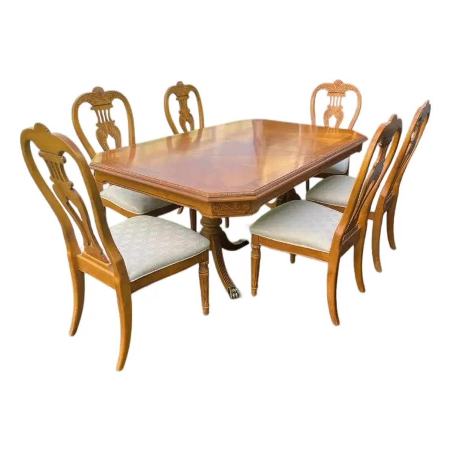 Vintage Wood Dining Table and Six Dining Chairs - image-1