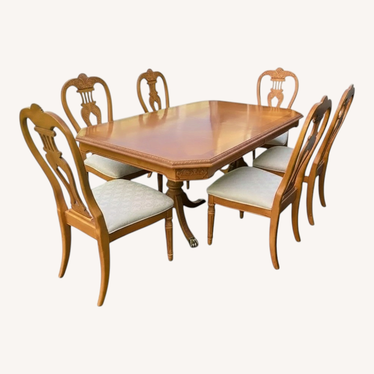 Vintage Wood Dining Table and Six Dining Chairs - image-0