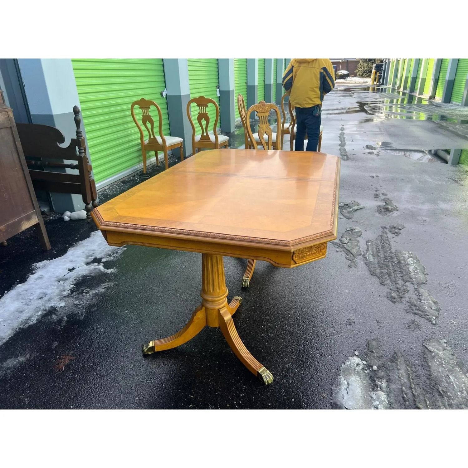 Vintage Wood Dining Table and Six Dining Chairs - image-2